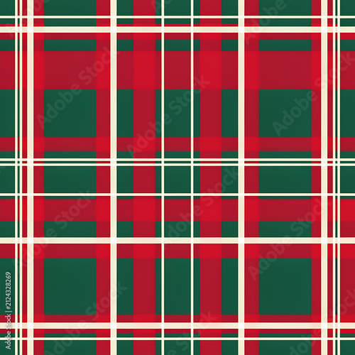 Red, green, and cream tartan plaid seamless pattern background vector illustration