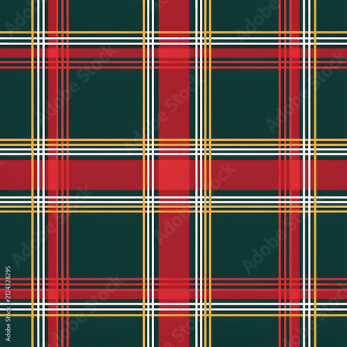 Red, green, white, and yellow tartan plaid seamless pattern background vector illustration