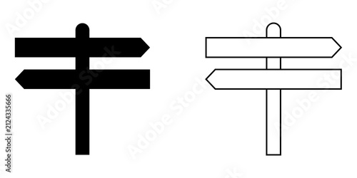 Obraz na plátně Two wooden signpost icons with arrows showing opposite directions in solid black