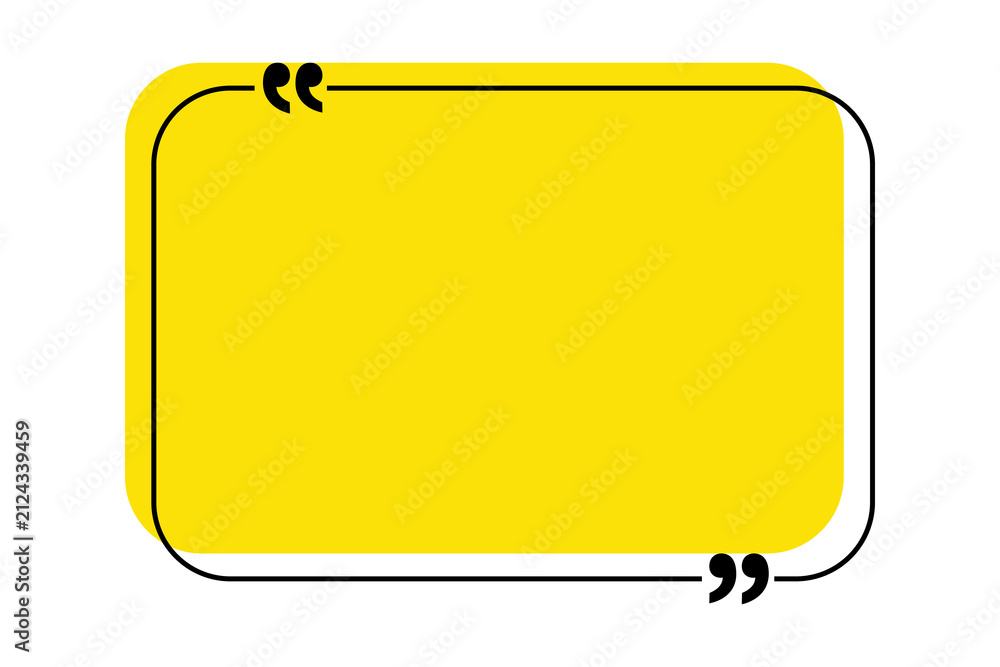 Naklejka premium Yellow speech bubble quote box with black outline and quotation marks for text