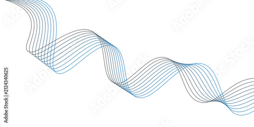 Minimalist blue vector wave line ribbon isolated on white background for modern corporate business header asset