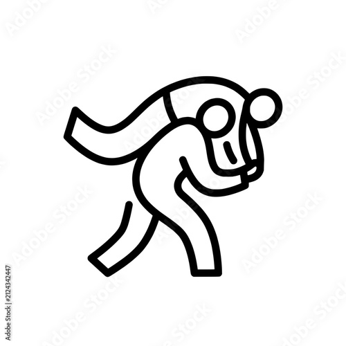 Two figures grappling in a wrestling hold outline line art vector icon