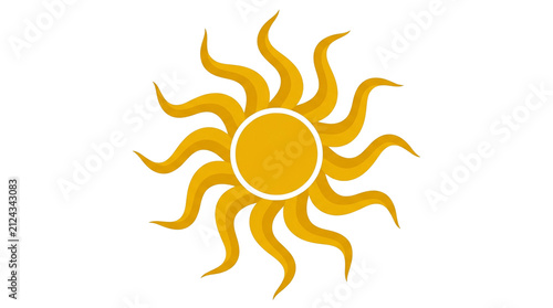 Golden sun icon with wavy rays isolated on transparent background. Vibrant circular solar symbol for branding and design projects.