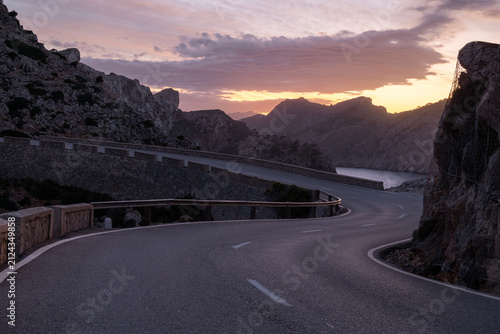 Winding road on Mallorca at sunset