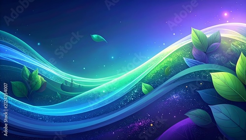 Abstract Wavy Landscape Nature's Harmony in Blue, Green, and Purple