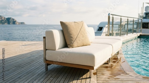 Luxury Yacht Sundeck Sofa by Poolside with Ocean View - Modern Outdoor Furniture for Coastal Living