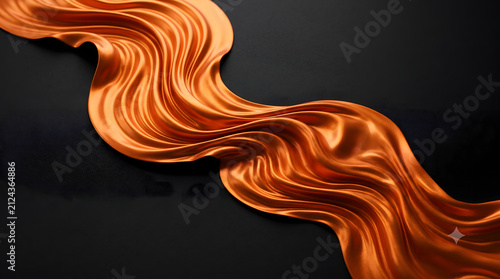 Abstract flowing wave of liquid copper metal on a dark black textured background