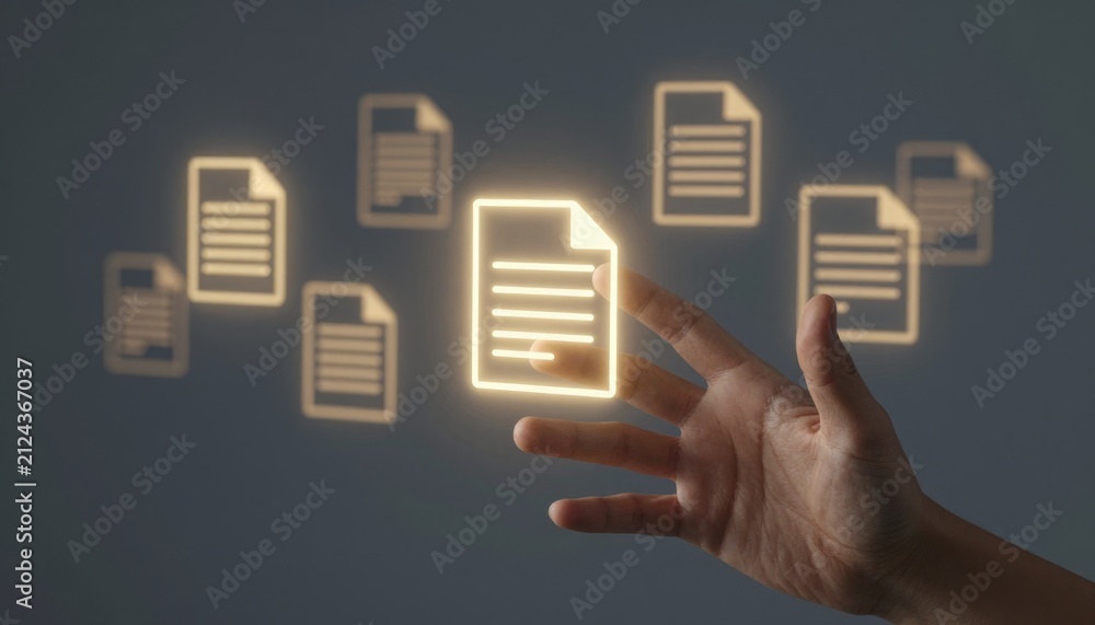 Fototapeta premium Digital Document Management Concept with Interactive Hand