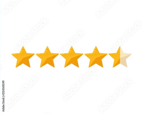 Four and a half golden stars rating icon isolated on white background