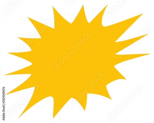 Bright yellow starburst or explosion shape graphic element, isolated on white background