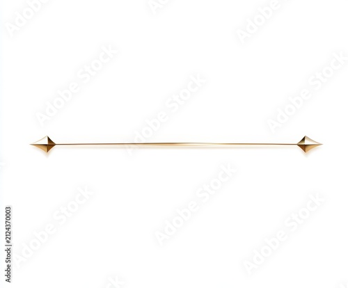 Elegant golden line divider with geometric pyramid ends, isolated on white background