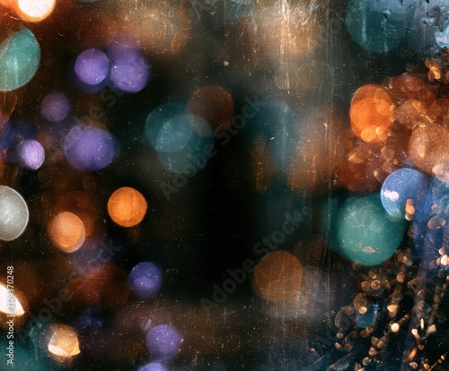Abstract blurred lights background with vintage texture and bokeh effect