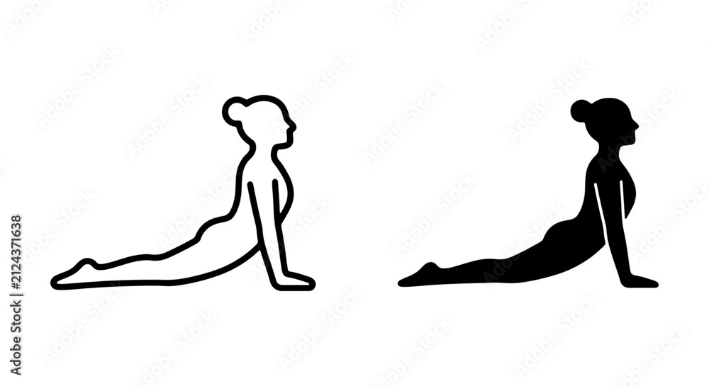 Obraz premium Yoga Pose Vector Icons, Cobra Pose Silhouette, Health and Wellness Line Art