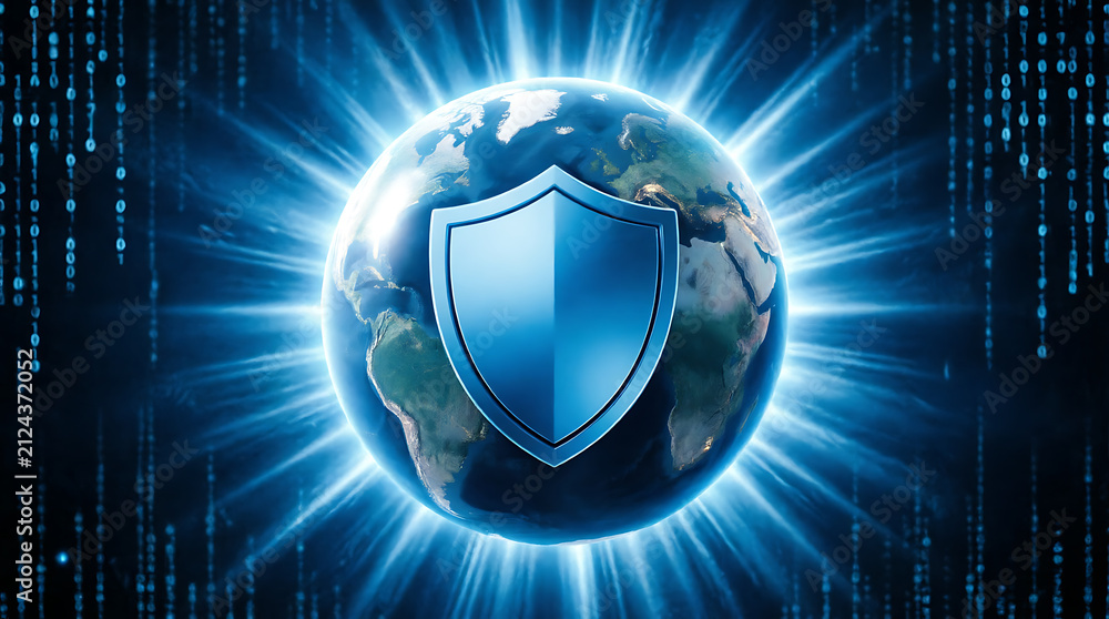 Fototapeta premium digital background with shield and lock for security