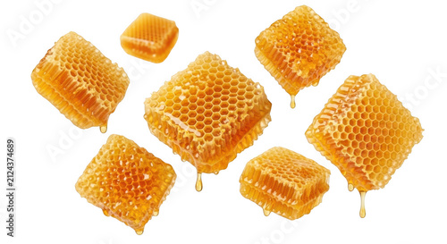 Fresh golden honeycombs isolated isolated on transparent background