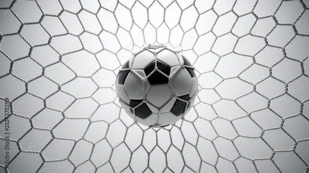 Fototapeta premium Soccer Ball Trapped in Goal Net