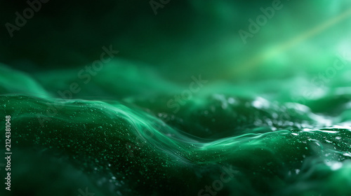 Abstract Glowing Emerald Green Fluid Wave Background