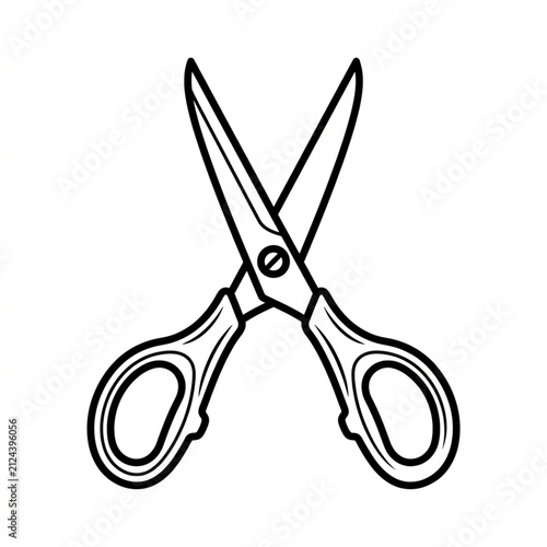 Line drawing of a pair of scissors with blades open, forming an X shape