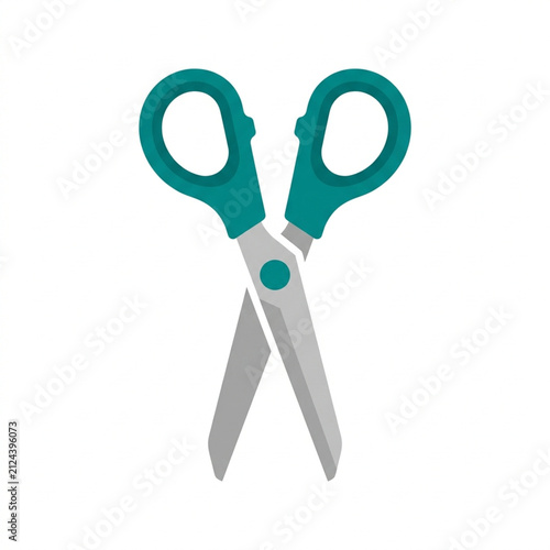 Illustration of a pair of scissors with metallic gray blades and teal handles