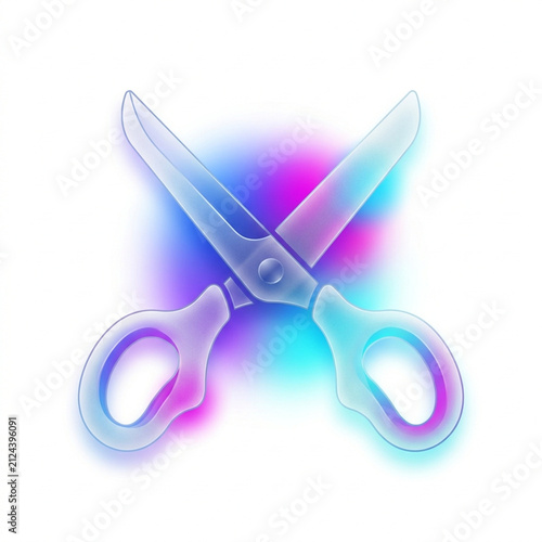 Transparent scissor with a gradient of blue, pink, and purple hues