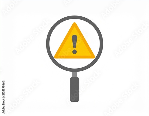 Yellow Warning Triangle with Magnifying Glass Flat Business Icon