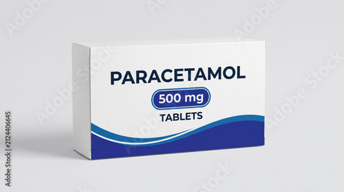 White pharmaceutical box of Paracetamol 500 mg tablets painkiller medicine