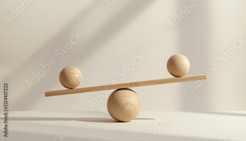 wooden scale balancing one metal ball and one wooden ball of different sizes