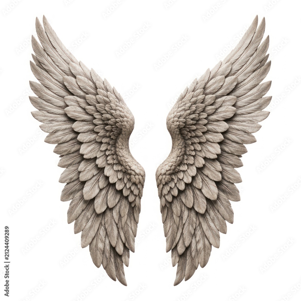 Obraz premium Intricately detailed pair of angel wings with a textured, feathered design.