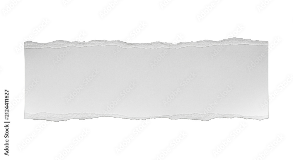 Fototapeta premium A single horizontal off-white paper strip with torn deckle edges in a top-down flat lay on a dark charcoal background with copy space. Minimalist communication concept