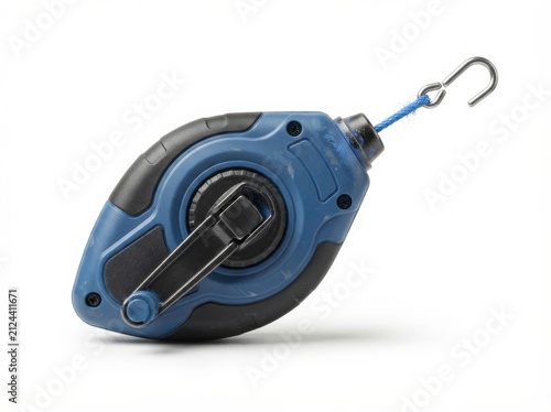 Professional chalk line reel tool with blue rugged casing and retractable