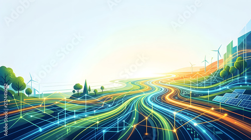 an abstract illustration of a road with light trails