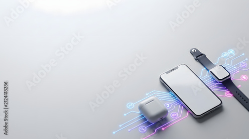 a smart phone with a glowing blue and pink light coming out of it