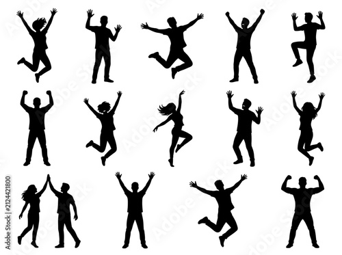 Fotografía Joyful People Silhouettes Jumping and Celebrating