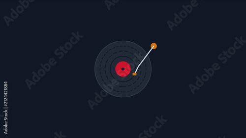 Minimalist vinyl record player animation: retro music concept with rotating turntable and tonearm motion 4k