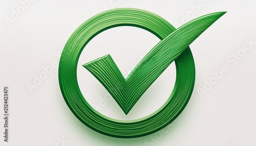 green checkmark symbol within a circle on white background indicating completion