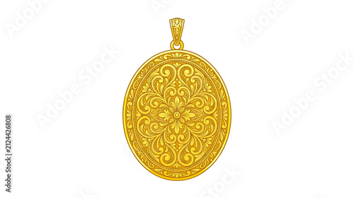 Ornate Golden Oval Pendant Isolated