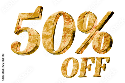 3D gold illustration with a 50% discount. Suitable for commercial advertisements.