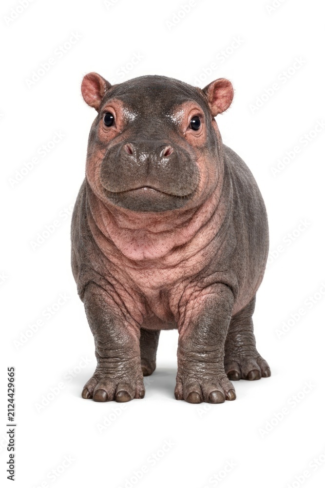 Fototapeta premium Adorable baby hippo on white background