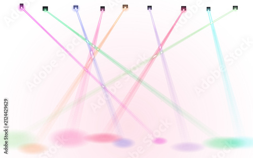 Abstract data network visualization with intersecting light beams and colorful nodes, abstract