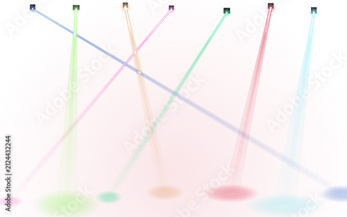 Abstract digital communication network with intersecting colorful light rays and dots, abstract