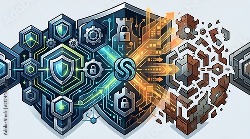 Digital security shield and cyber defense concept illustration