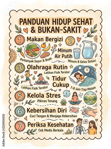 Healthy lifestyle guide infographic with cute doodle illustrations
