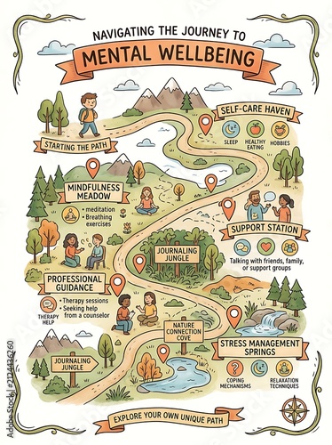 Mental health journey map for wellness and self care guidance
