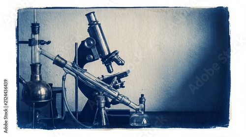 Medical equipment setup, a minimalist laboratory filled with advanced medical equipment in deep blues