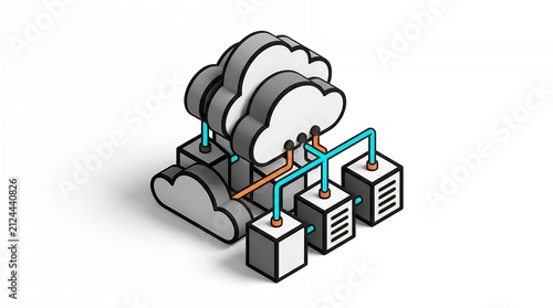 Cloud computing server network icon. Isometric data storage infrastructure and digital connection.