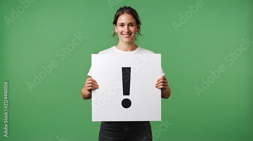 Woman Holding Exclamation Sign Green
