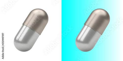 Картината върху платно Metallic medical pill capsule isolated on transparent background