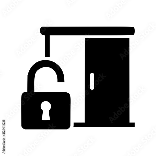 Store Opening Flat Icon, Padlock Door Black Friday Vector