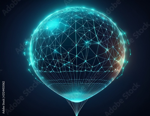 globo de red digital tecnologia ciencia fondo oscuro abstracto globo geometrico brillante avec lineas de red digital sobre fondo oscuro concepto de tecnologia de internet computacion y ciencia