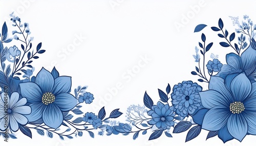 blue floral border design with white background